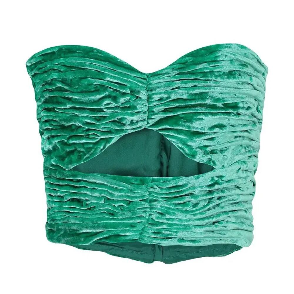 Attico Strapless Draped Stretch Velvet Top - XS - Emerald